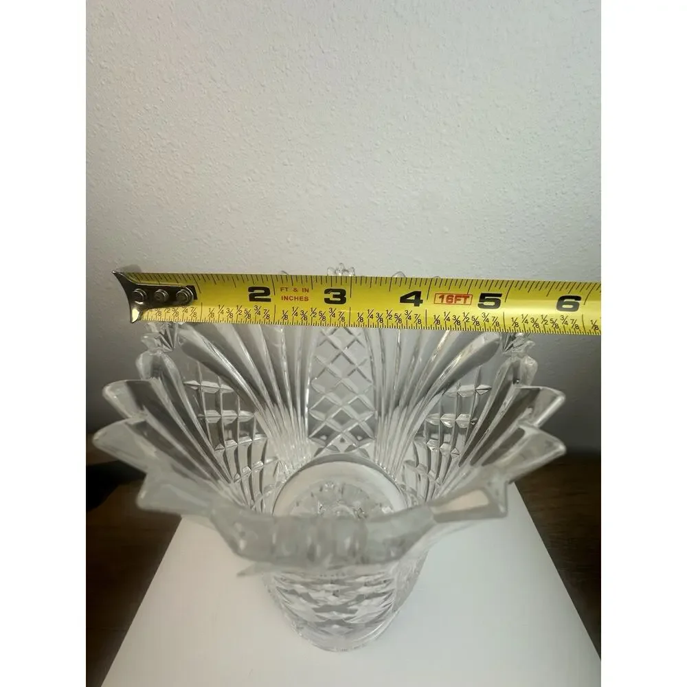 Fifth Avenue Crystal Vase Poland Cut Glass Pedestal Scalloped Rim
